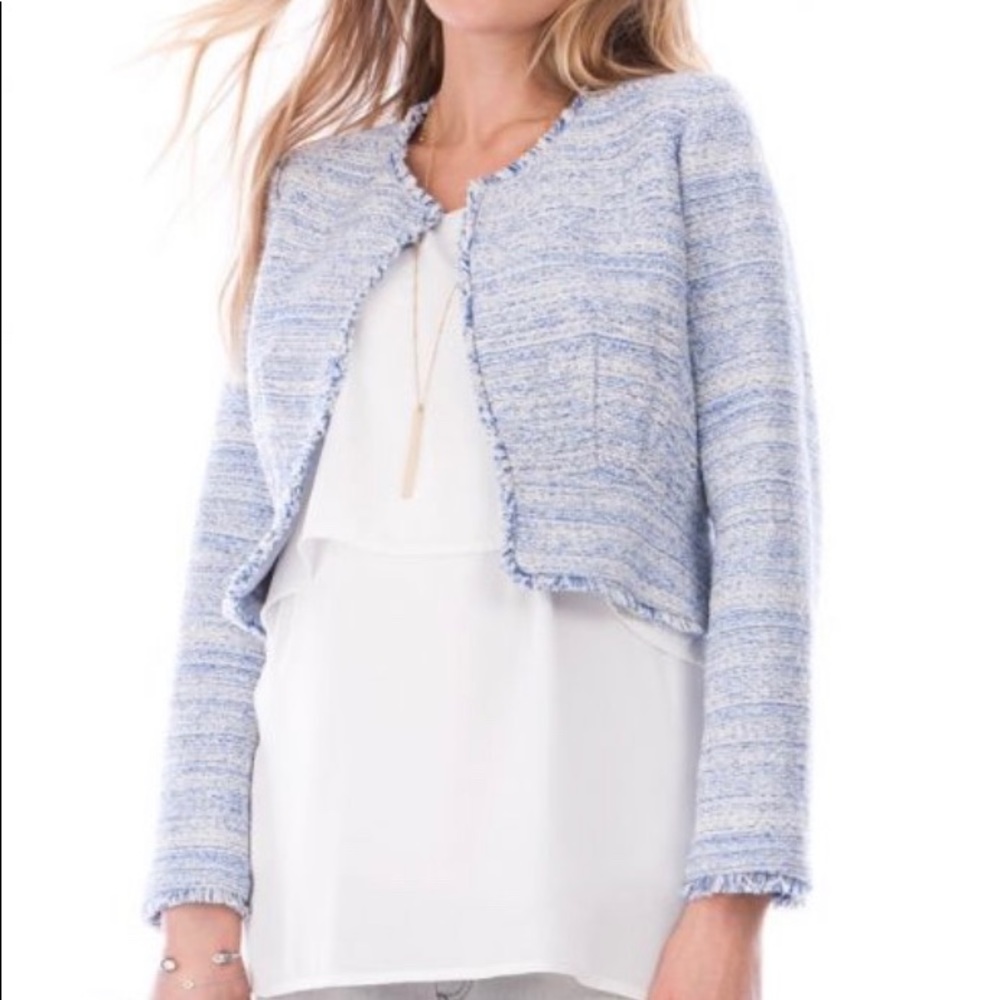 Sky Blue Bouclé Cropped Maternity Jacket